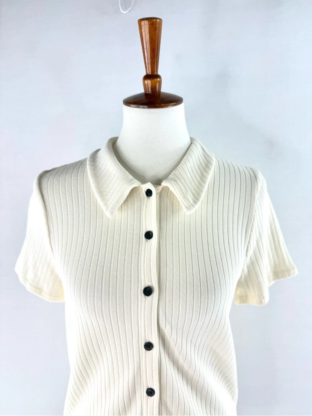 Madewell Cream Ribbed Short-Sleeve Button-Up Polo Top